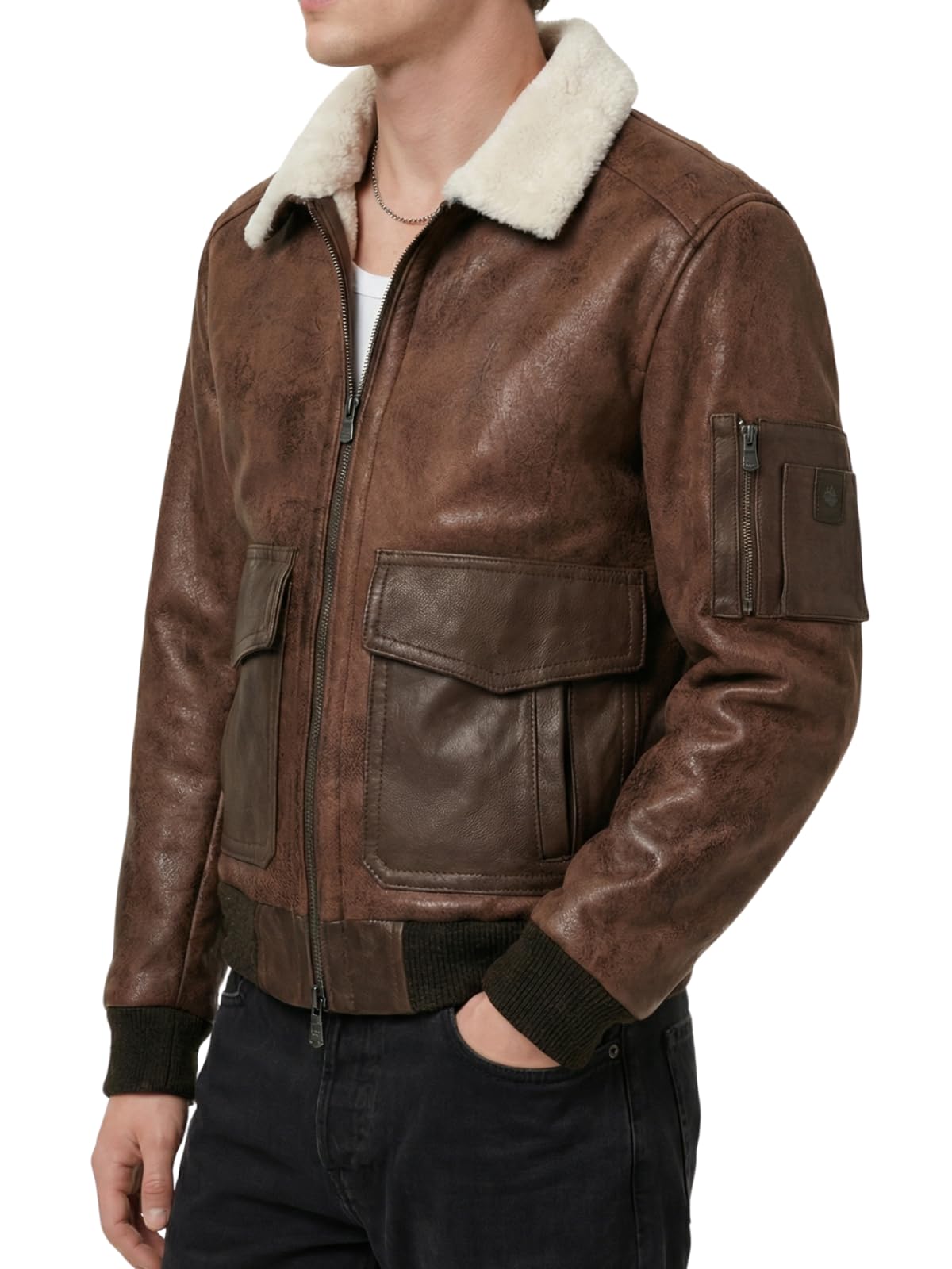 BARONE Giacca invernale in pelle e alcantara, giubbotto invernale uomo aviatore style shearling, bomber in pelle MADE IN ITALY
