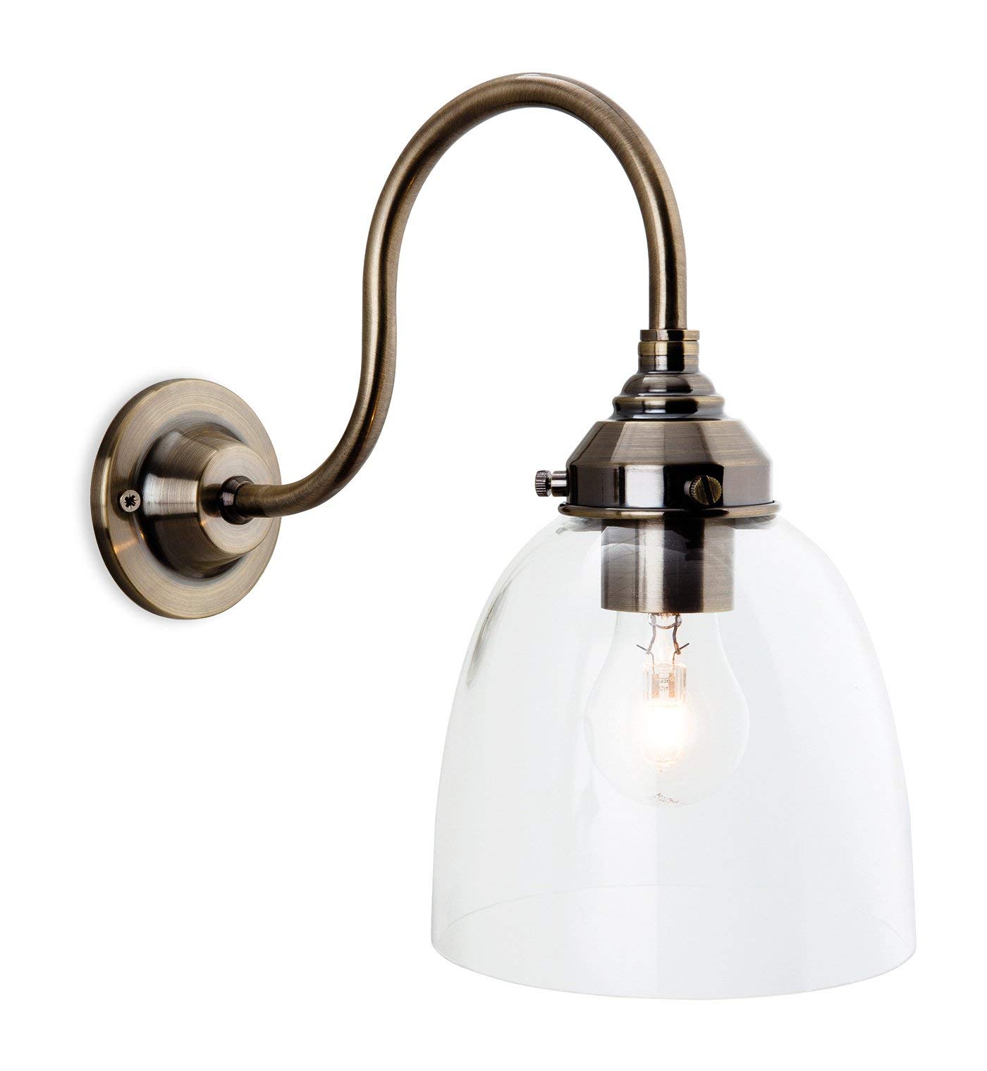 Firstlight Antique Brass/Clear "Victoria" Wall Light, Metal, E27, 40 W,