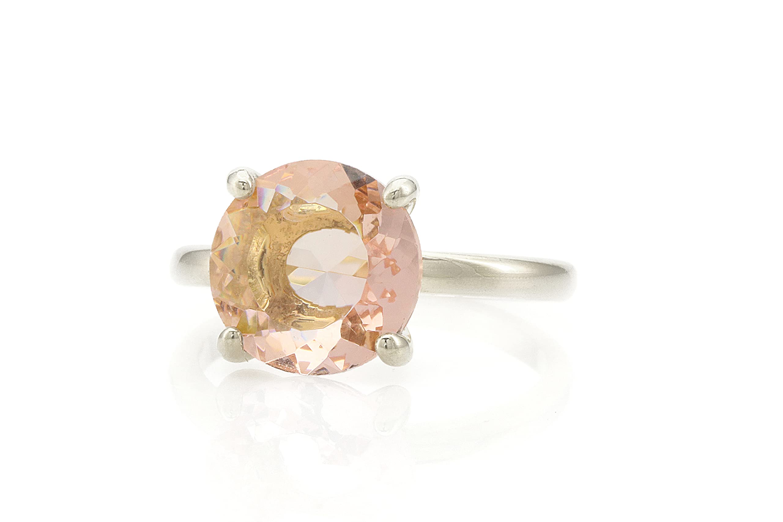 Round Crystal Morganite Ring - Erstaunliche Versprechen Ringe, Verlobungsringe für Frauen - Handgemachte Mode Gold Schmuck, Statement Schmuck, Geschenkschmuck für Damen