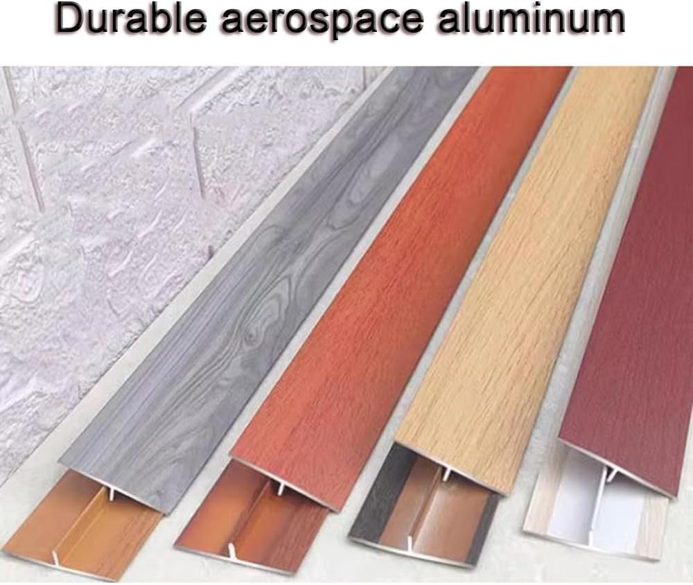 Door threshold strip Self-Adhesive Threshold Transition Strip, T-Mold Flat Divider Strip For Laminate To Tile, Aluminum Floor Transition Strip Doorway Edge Trim 35 Inch, Wood Grain Design(Wood Color)