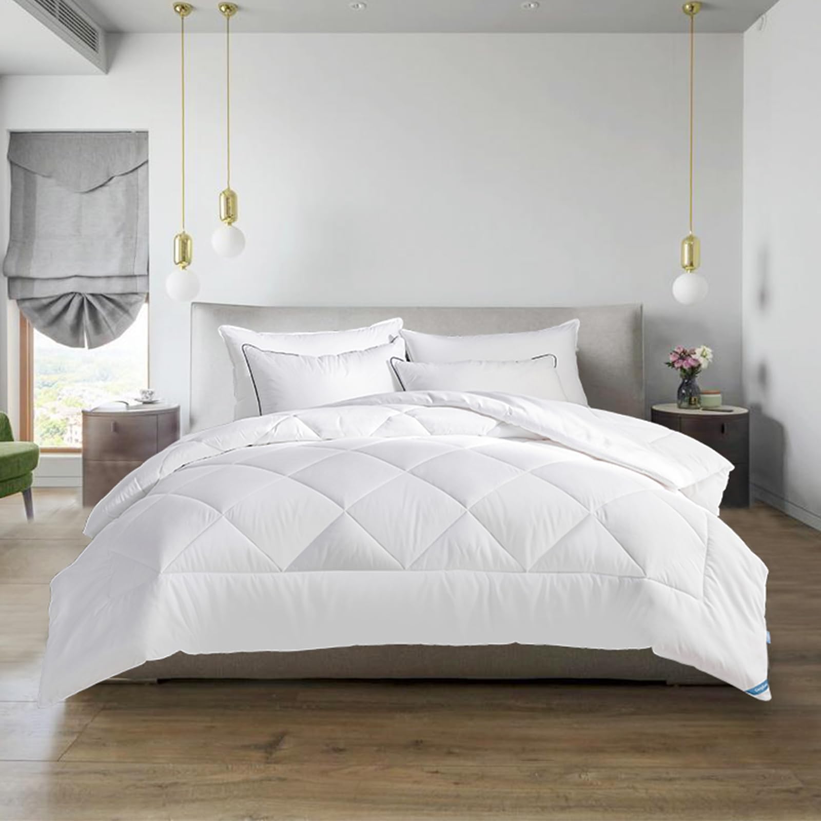 CozyLux Kołdra 200 x 220 cm na 4 pory roku, kołdra z mikrofibry 300 g/m², całoroczna kołdra 220 x 200 cm, biała, super miękka poszewka, koc do spania, oddychająca 200 x 220 cm, biała