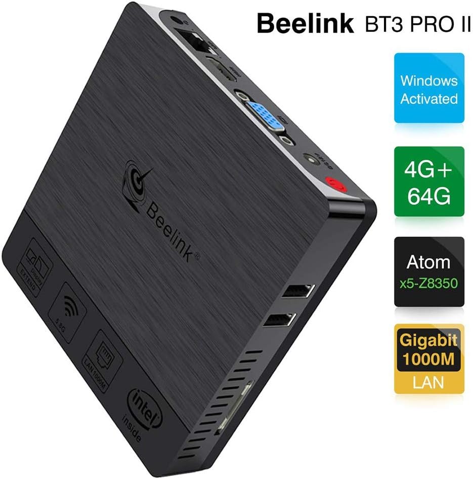 QYLT Beelink BT3Pro II Mini PC Computer Windows 10 Multi Media Desktop Full 4K HD H.265 Smart Mini PC Intel Atom x5-Z8350 Processor 4GB+64G/4K/1000Mbps LAN/HDMI/VGA/2.4G+5.8G Dual WiFi