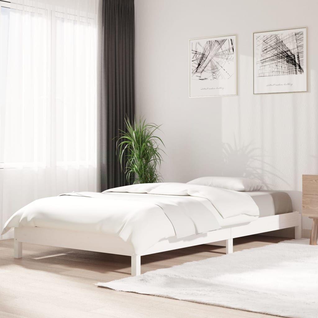 Stapelbett Weiß 100x200 cm, Massivholz Kiefer, platzsparendes Einzelbett, stapelbar für Gästezimmer, Robustes Bettgestell für Matratzen, langlebige Schlafzimmermöbel