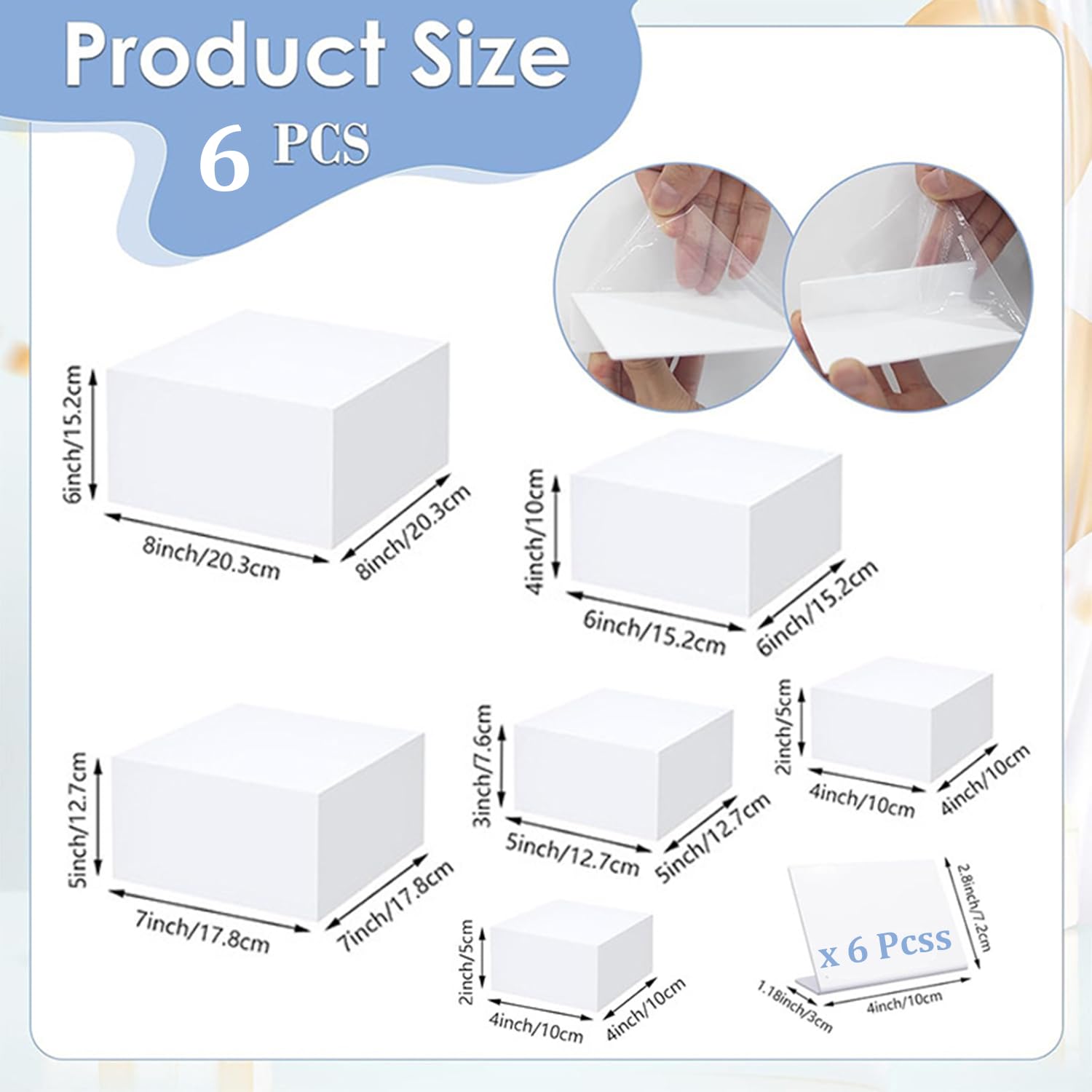 6 Pièces Presentoir Buffet Avec Mini Panneaux De Table,Cube En Acrylique Blanc Avec Fond Creux,6 Tailles Différentes En Acrylique Pour Décoration Fête,Pour Desserts/Bijoux Décoration De Fête(Cube-6)