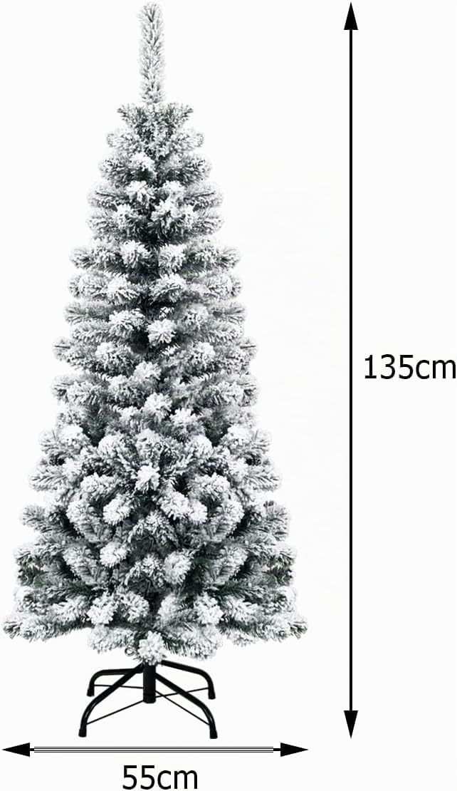 GYMAX Sapin de Noël 140 cm Lumineux Artificiel, avec 150 Lumières LED Chaudes, Support Pliable en Métal, Montage Facile en Sections