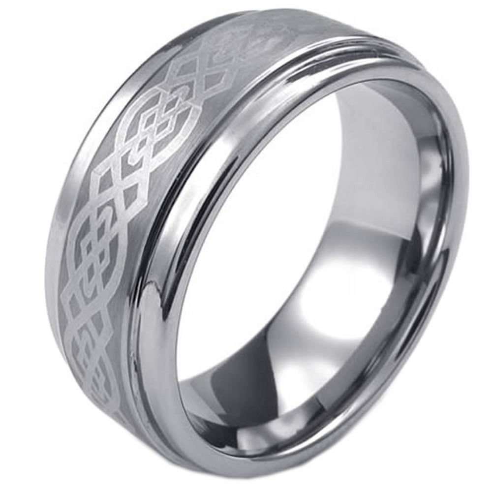 KONOV Mens Tungsten Ring, Classic 9mm Celtic Band,