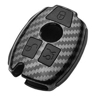 TANGSEN Smart Key Fob Case for Mercedes Benz A B C CLA CLS E G GL GLA GLC GLE GLK GLS GT M R S SL SLC SLK SLS Class AMG Viano 3 Button Keyless Entry Remote Cover Plastic Carbon Fiber Black Silicone