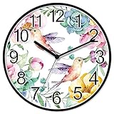 BEDUKE Wall Clock Non-Ticking Silent Battery Operated Quartz Large Number Hummingbird Flower Decorative Clocks Office Classroom Living Room Kitchen Bedroom Gym Patio Bathroom Decor 11 Inch Wallclock