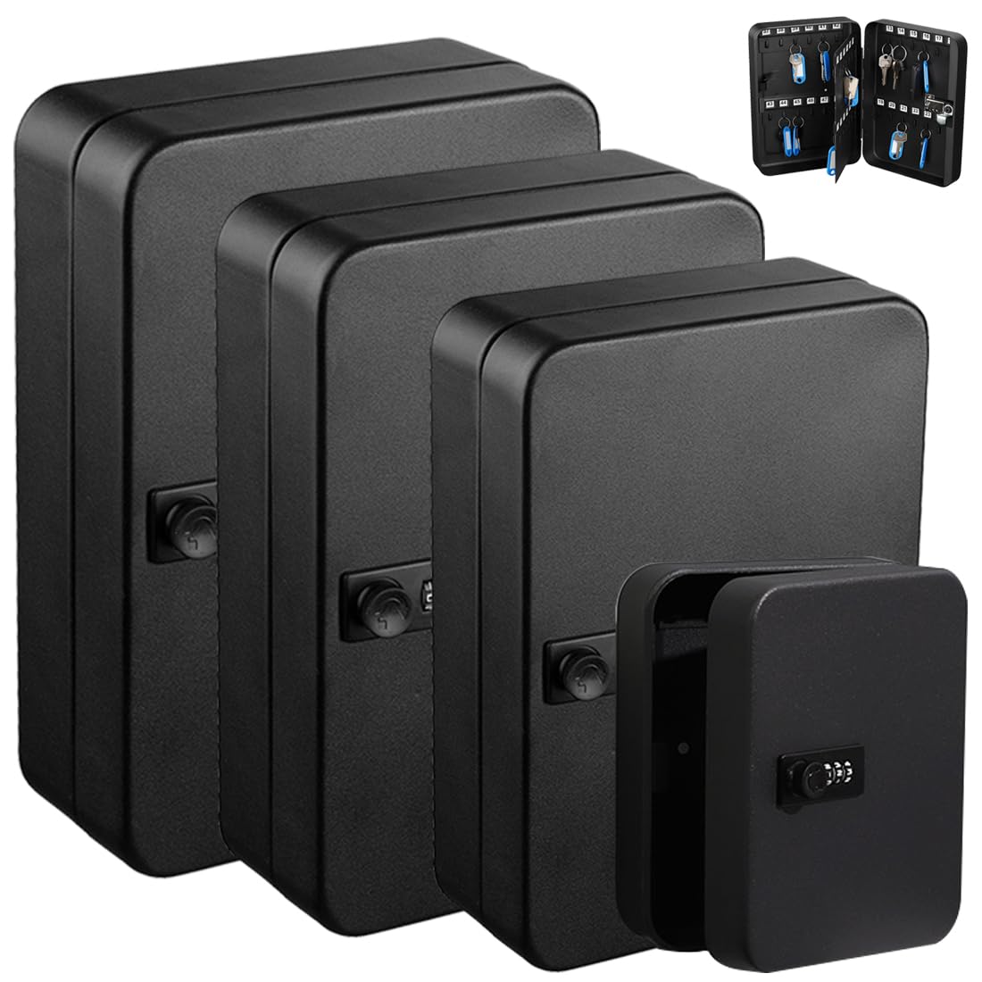 Boîte à clés noire avec serrure à combinaison et étiquettes - Coffre-fort étanche pour une utilisation en extérieur - Code à 6 chiffres - Idéal pour la maison et l'école