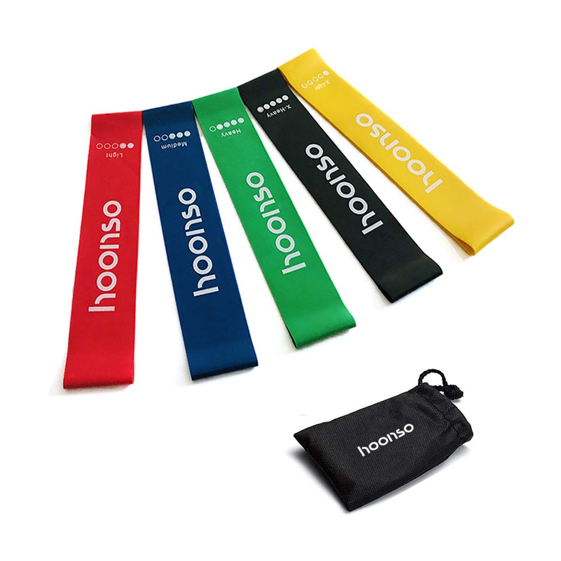 HOONSO 12 inch Resistance Loops Set of 5 Exercise Bands with Carry Bag and Instruction Guide for Working Out, Home Fitness, Strength Training