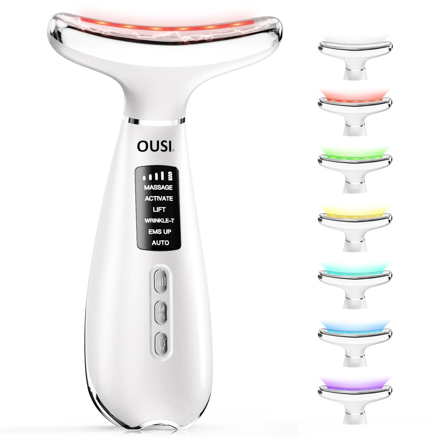 Masajeador Facial Antiarrugas Cara Masaje: Eléctrico Antiarrugas y Belleza 6 Modos 7 LED Masajeador Papada Masaje Facial - 4 Niveles Vibración - EMS Lifting para Mejorar las Líneas del Cuello 42°C