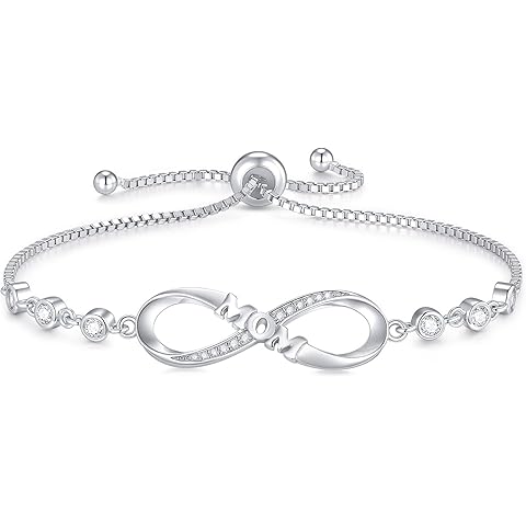 Gifts for Mama - 925 Sterling Silver Bracelets for Women Infinity Heart Best Mom Br...