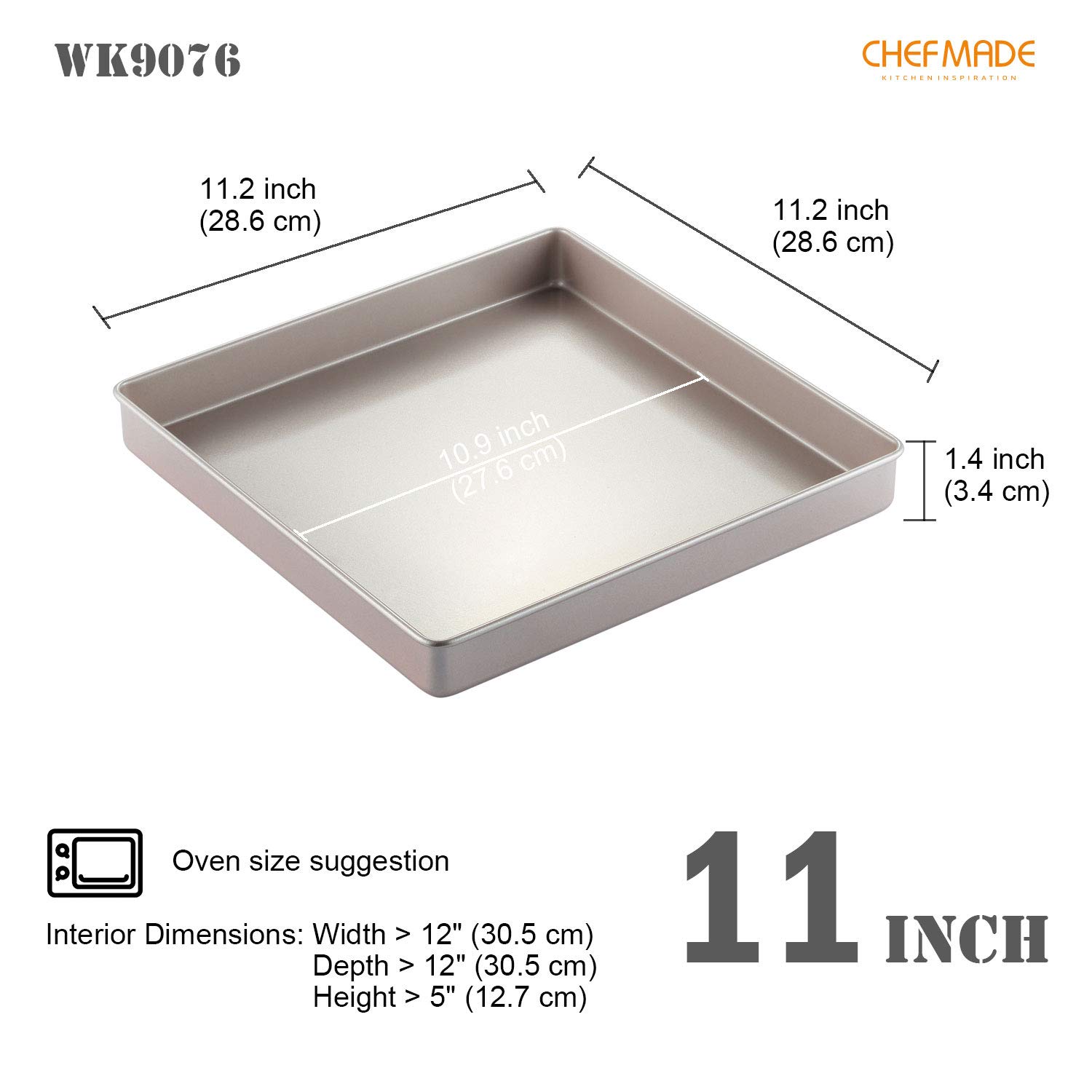 CHEFMADE 11-zoll Backen Blatt Pan, Nicht-Stick Platz Jelly Roll Backformen für Ofen Rösten Fleisch Brot Battenberg Pizzas Gebäck 11.2" x 11.2" x 1.4" (Champagne Gold)