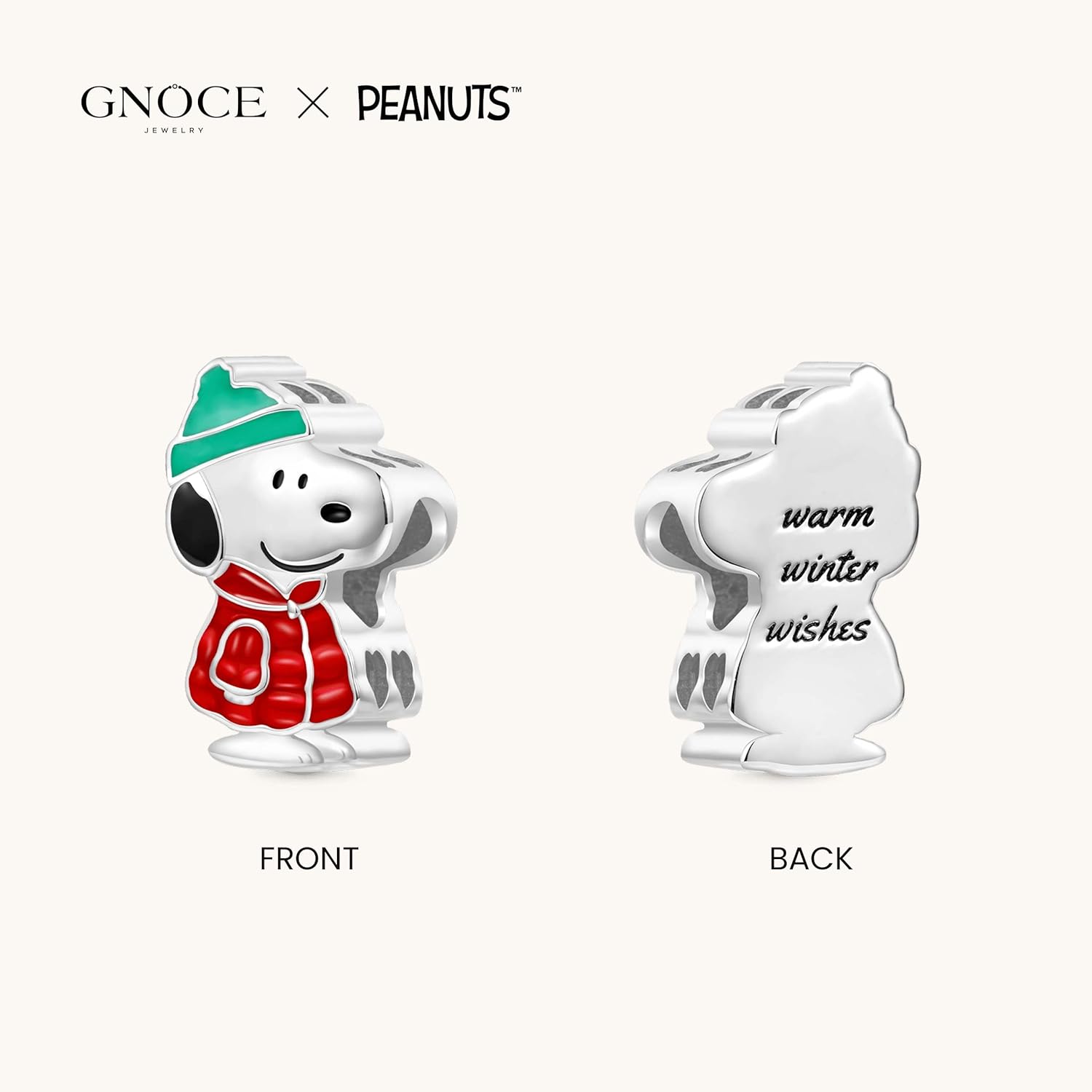 GNOCE Peanuts Snoopy Warm Winter Wishes Charm for Women, S925 Sterling Silver Dangle Charms for Women Wife, Valentine‘s Day, Mother’s Day Jewelry - Image 2