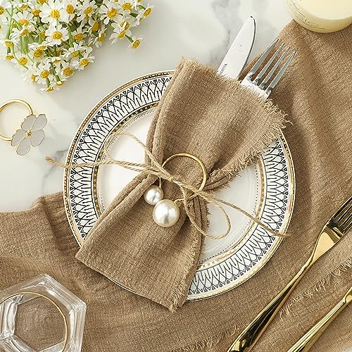 Kukinta Linen Napkins Set of 12, Versatile 17x17 Inches Handmade Cotton Cloth Napkins, Dinner Table Cloth Napkins for Wedding, Christmas and Parties, Brown