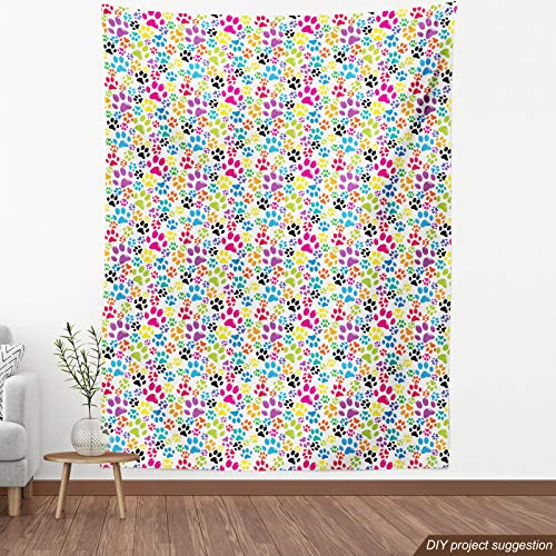 ABAKUHAUS Bunt Gewebe als Meterware, Cartoon Hund Pfote Spuren, Schön Gewebten Stoff für Polster und Wohnaccessoires, 1M (148x100cm),Lila Blaues Grün