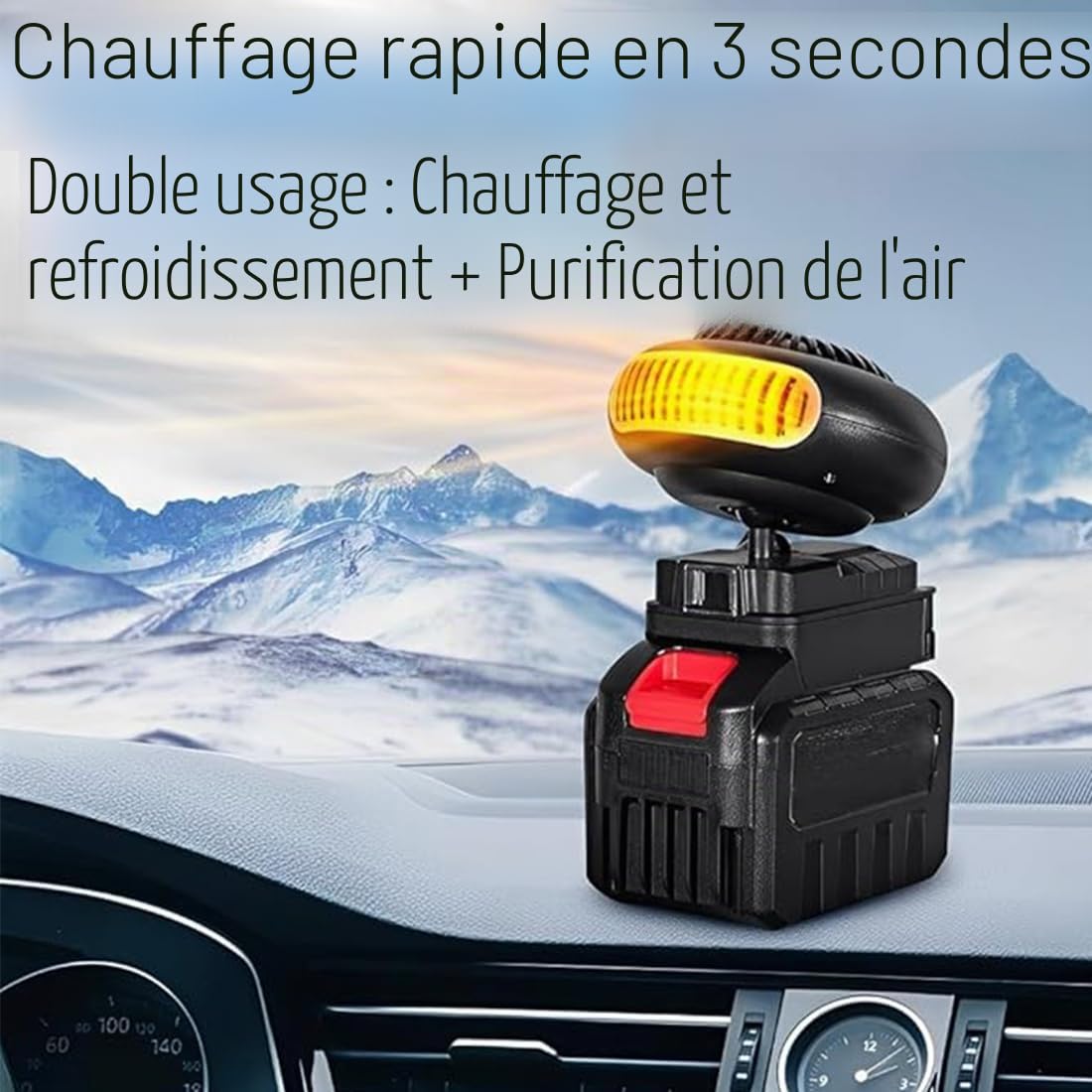 Chauffage Pour Voiture Sur Batterie, 1500 Mah Chauffage a Batterie Sans Fil, Radiateurs Soufflants Anti-Givre/Brouillard, Avec 2 Ports USB, Pour Le Camping, Camping-Car, Bureauu (B:Deux batteries)