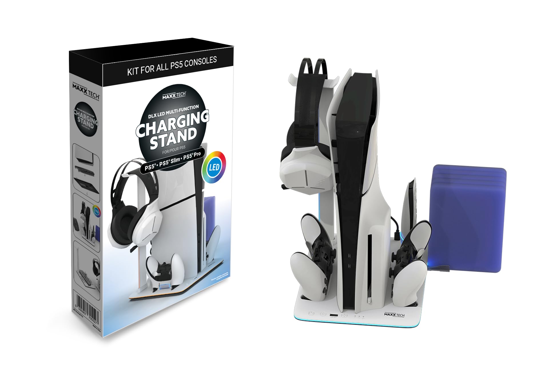 Supporto di ricarica sottile per PS5 Konsolenhalterung – LED-Beleuchtung – Controller-Aufladung – Kühlung – Aufbewahrung