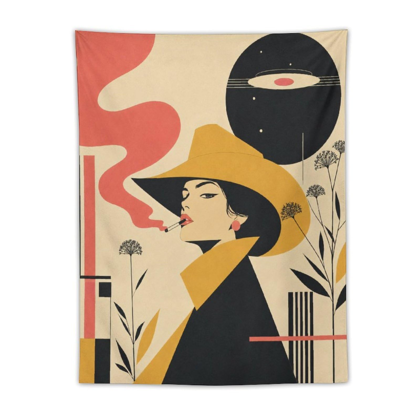 W7C8U2X3 Woman with UFO Wall Tapestry, Pop Art Style, Ceiling Hanging