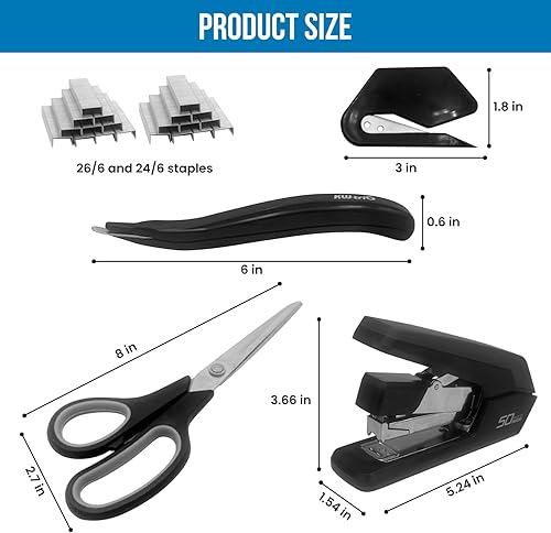 Miniatura 3 de Explish Accesorios de escritorio, suministros de oficina, grapadora de escritorio sin esfuerzo, removedor de grapas, abridor de sobres, una tijeras