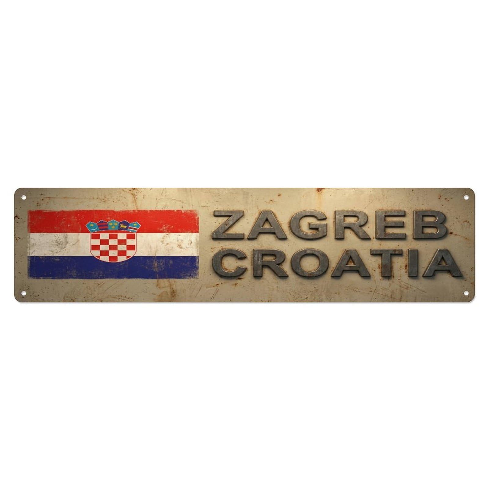 Metal Tin Sign Vintage Zagreb Croatia Flag Decor Rustic Travel