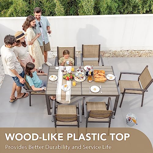 Devoko Patio Dining Set 7 Piece Outdoor Furniture With Rectangular Table And 6 Stackable Chairs Family Conversation Set For Garden Backyard Deck (Brown) #TOP6