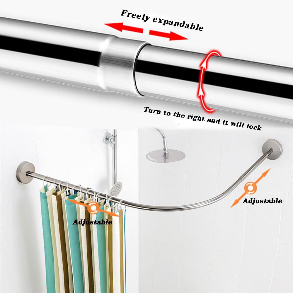 Barra de Cortina de Ducha en L, Acero Inoxidable 304, Barra de Ducha Esquina Ajustable Sin/Con Taladrar, Antióxido para Baño y Bañera, 75–95 cm x 75–95 cm