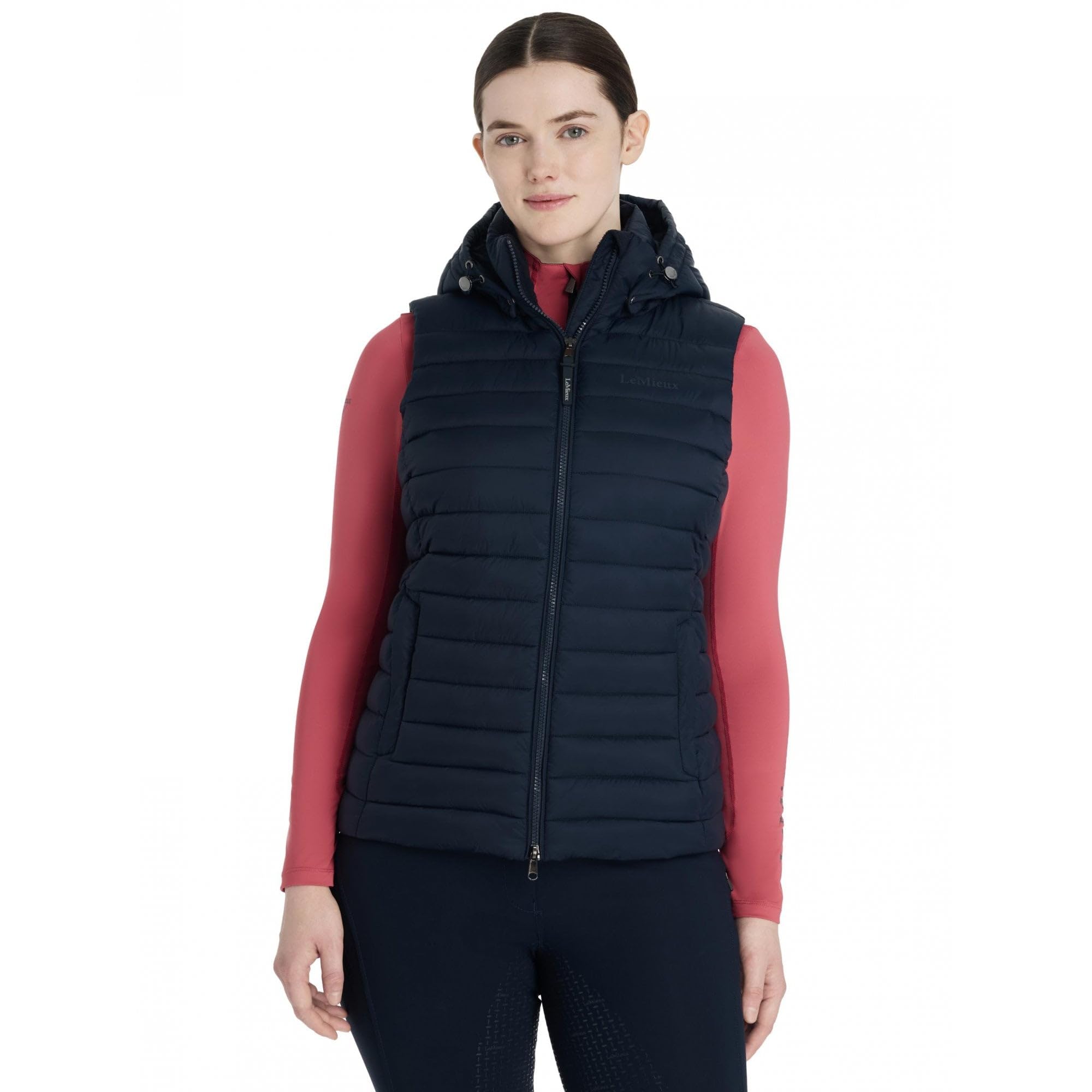 LeMieux Rose Hooded Puffer Gilet - Two Way Zip - Detachable Hood - Navy - UK12