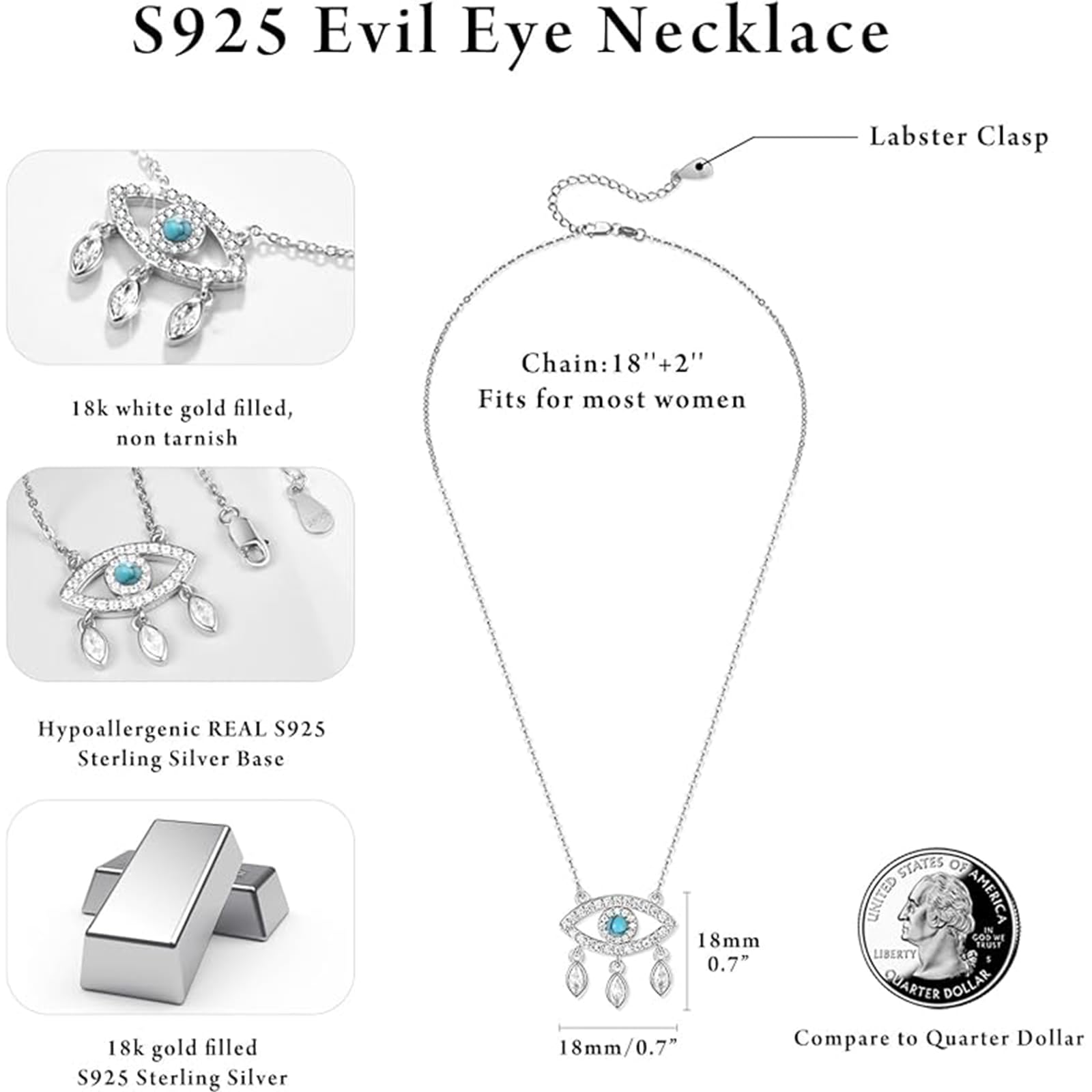 AENEAS Collar de plata de ley con diseño de atrapasueños Ojo Turco de plata de ley turquesa para mujer, regalo de cumpleaños para ella