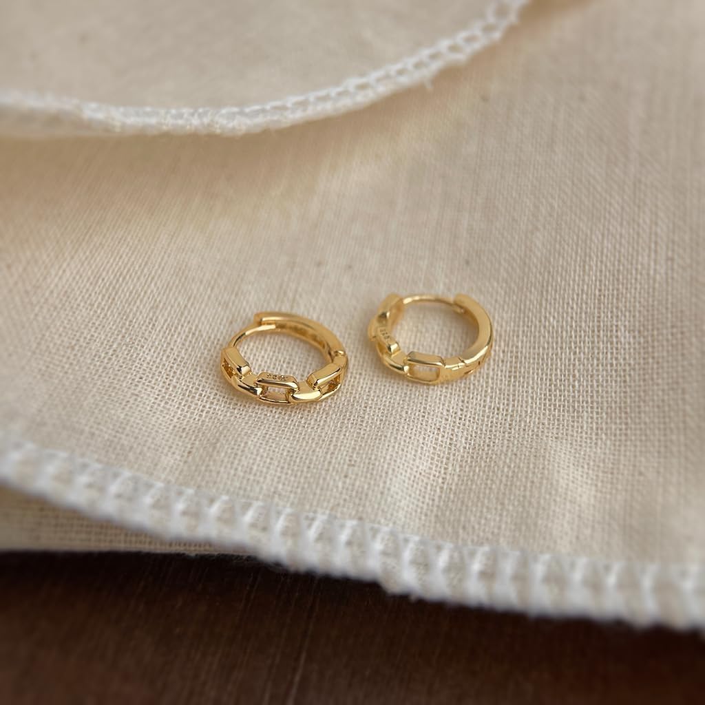 Chain Link Hoop Earrings for Women Sustainable 14K Gold Plated Recycled Brass Hypoallergenic 925 Sterling Silver Posts PVD Coated Trendy & Modern 12mm - Image 4