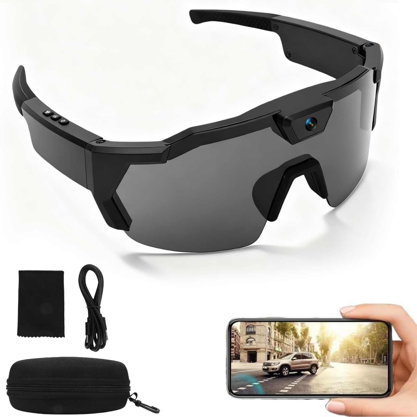 Smart-Kamera-Brille, Videobrille mit HD-1080p-Videoaufzeichnung, 120°-Weitwinkelobjektiv, WLAN, tragbare Sonnenbrille für Outdoor, Indoor, Sport, Radfahren, Wandern, Reiten