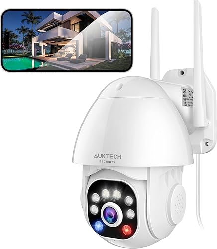 AUKTECH Cámara de seguridad para el hogar al aire libre - Cámara WiFi de vigilancia 1296P exterior con detección de movimiento AI y alarma de