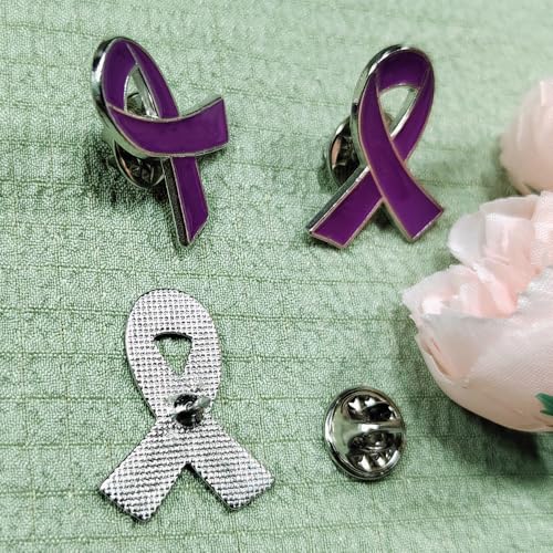 50 Pcs Purple Ribbon Pins Domestic Violence Awareness brooches Alzheimer’s Awareness, Epilepsy, Pancreatic Cancer, Lupus Awareness Lapel Pin3