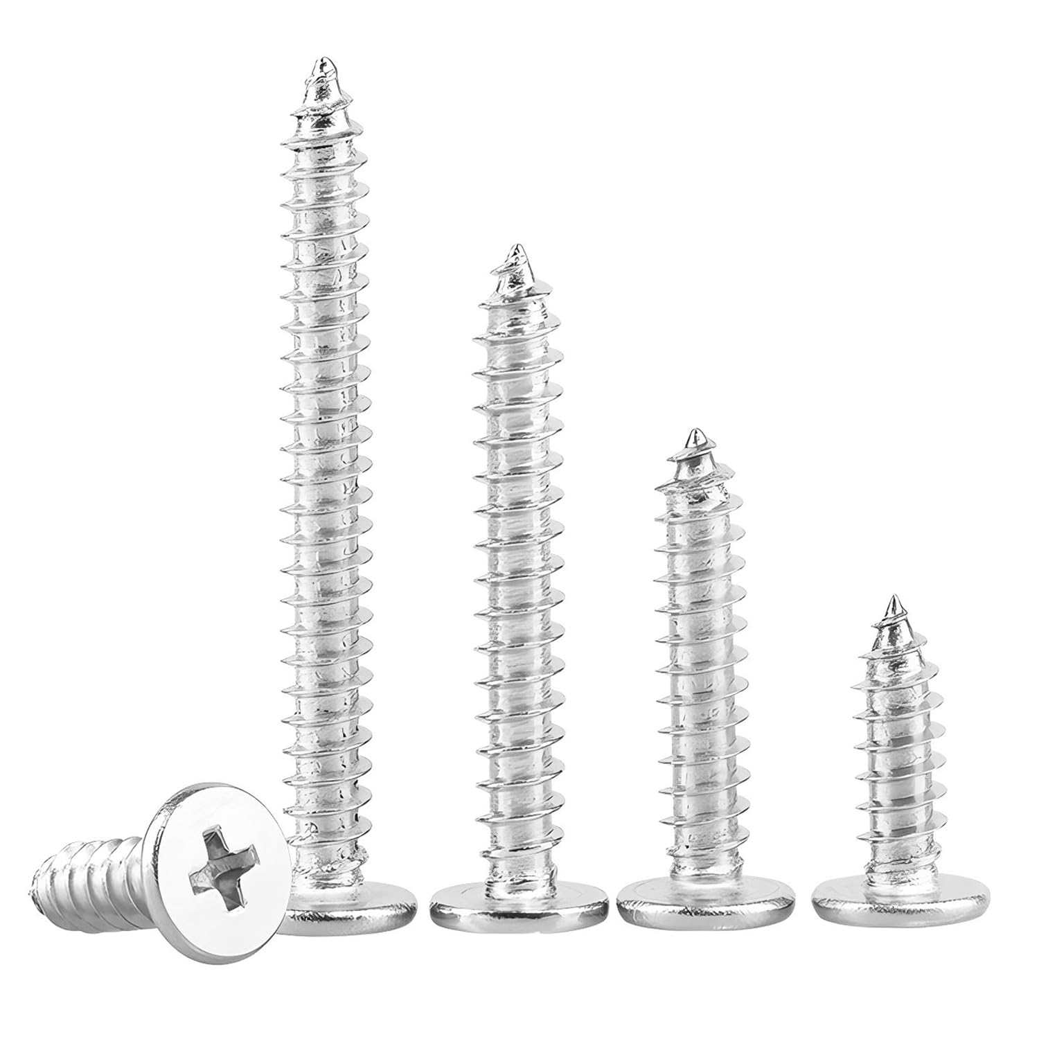 Ctyjia M6 x 20mm Phillips Flat Head Self-Tapping Screws, Thin Flat Head, 304 Stainless Steel, Cross Groove Full Thread Woodworking Fastener, Silver, Pack of 20