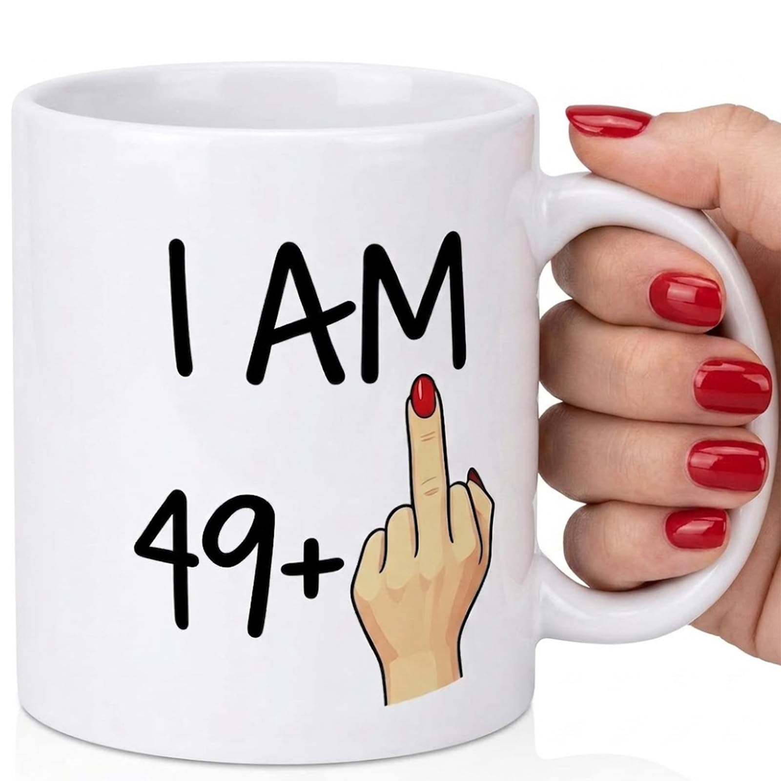 Funny 50th Birthday Gifts for Women, 11 oz Ceramic Coffee Mug Turning 50 Years Old Birthday Celebration Cup, Whimsical Lifted Finger Joke Present for Wife Mom Sister Aunt Best Friends Female Coworkers