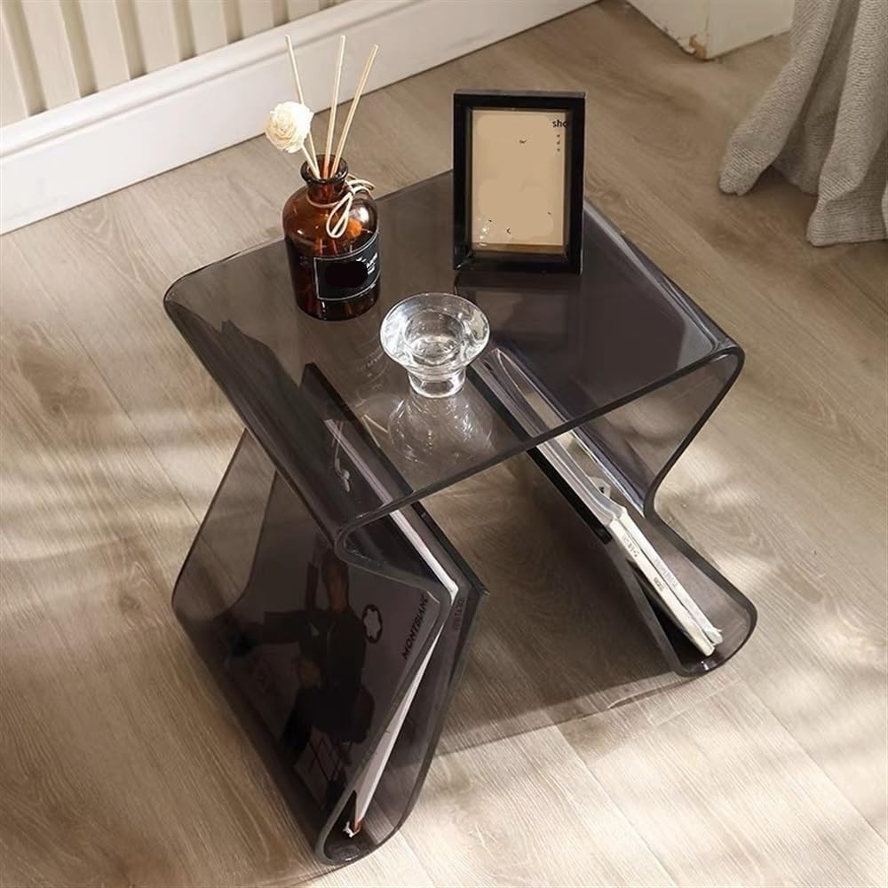 SXZenSpace Clear Acrylic Side Table with Magazine Storage Rack Multi-Purpose Coffee & Nightstand for Living Room,Ideal Room