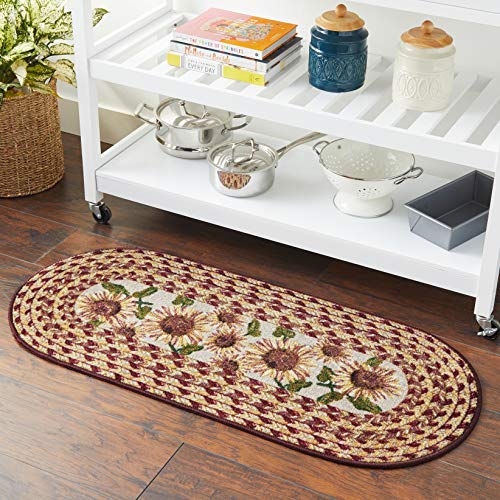 Brumlow Mills Sunflower Braided Pattern Rustic Floral Area Rug For Kitchen, Entryway, Bathroom Mat And Home Décor, 20" X 44" #TOP5