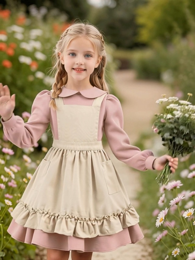 Disfraz colonial para niñas estilo pionera manga larga miniatura 7