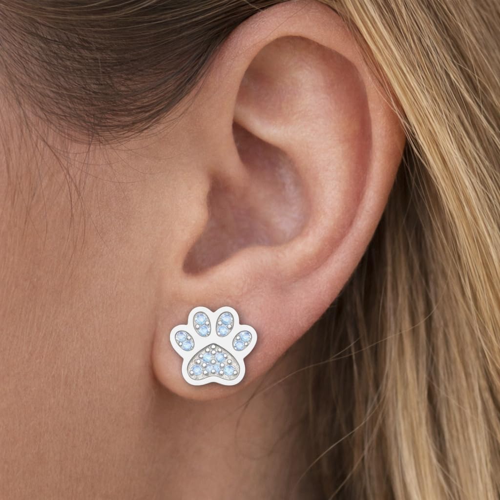 Rose Gold Cat Stud Earrings, Dog Paw Earrings, Pink Glass Crystal, Rhinestone Accents, 0.63 x 0.35 inches - Cat Earrings Gift