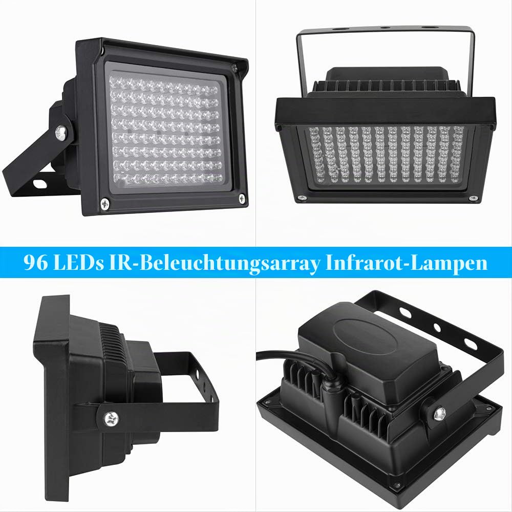 IR-Beleuchtung, 96 LEDs, 850 nm, Array-Infrarotlampen mit Sensor, 12 V, Nachtsicht, Outdoor, wasserdicht, für Überwachungskamera, Schwarz