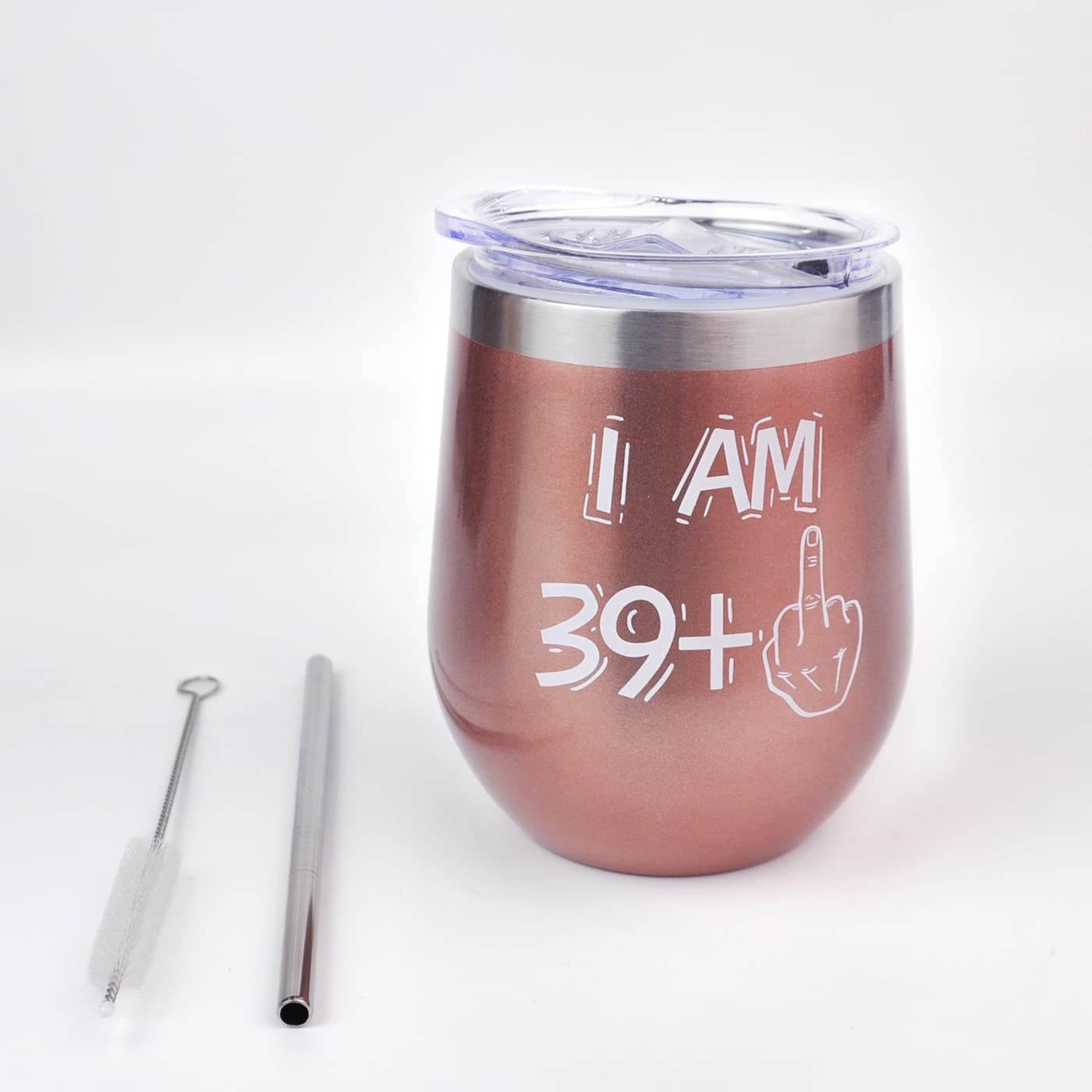40° compleanno tazza vino acciaio inox donna 40° regalo di compleanno per donne bicchieri da vino 12oz con coperchio, paglia e pennello per cannuccia, tazza per regalo di compleanno Natale