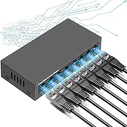 Switch Ethernet Gigabit de 8 Portas, Switch Gigabit, Divisor de Ethernet Desktop, Hub de Derivação de Rede Ethernet, 8 * Portas LAN Gigabit 1000Mbps, Interruptor de Rede Ethernet Silencioso Preto