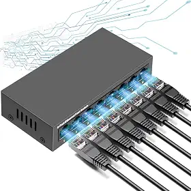 Switch Ethernet Gigabit de 8 Portas, Switch Gigabit, Divisor de Ethernet Desktop, Hub de Derivação de Rede Ethernet, 8 * Portas LAN Gigabit 1000Mbps, Interruptor de Rede Ethernet Silencioso Preto