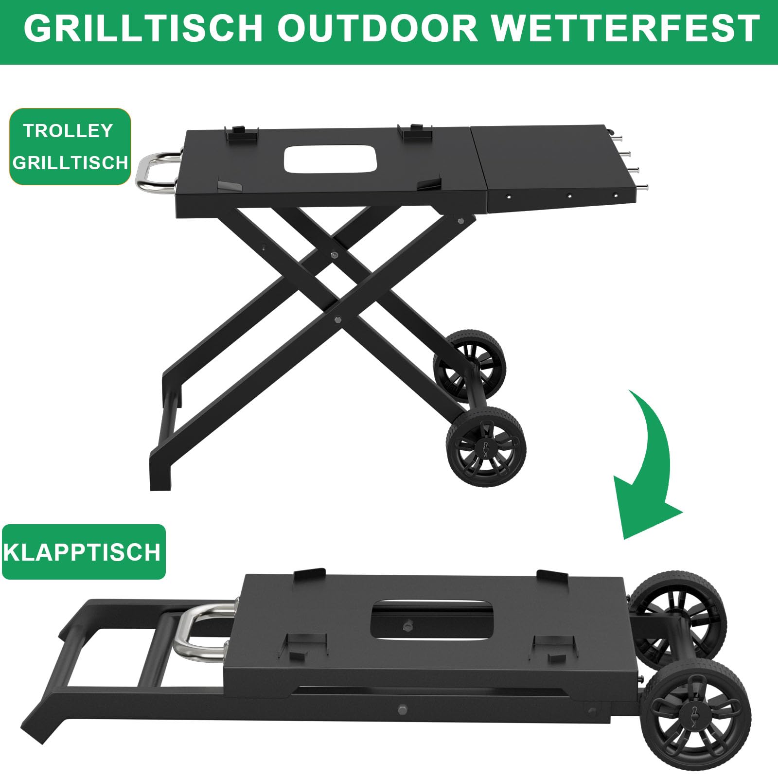 WELL GRILL Ständer Faltbarer Grillständer für Ninja Woodfire OG700 Series, BBQ Grilltisch Grillwagen mit Beistelltisch für Ninja Zubehör Elektrogrill OG701EU CI100EU CB350EU