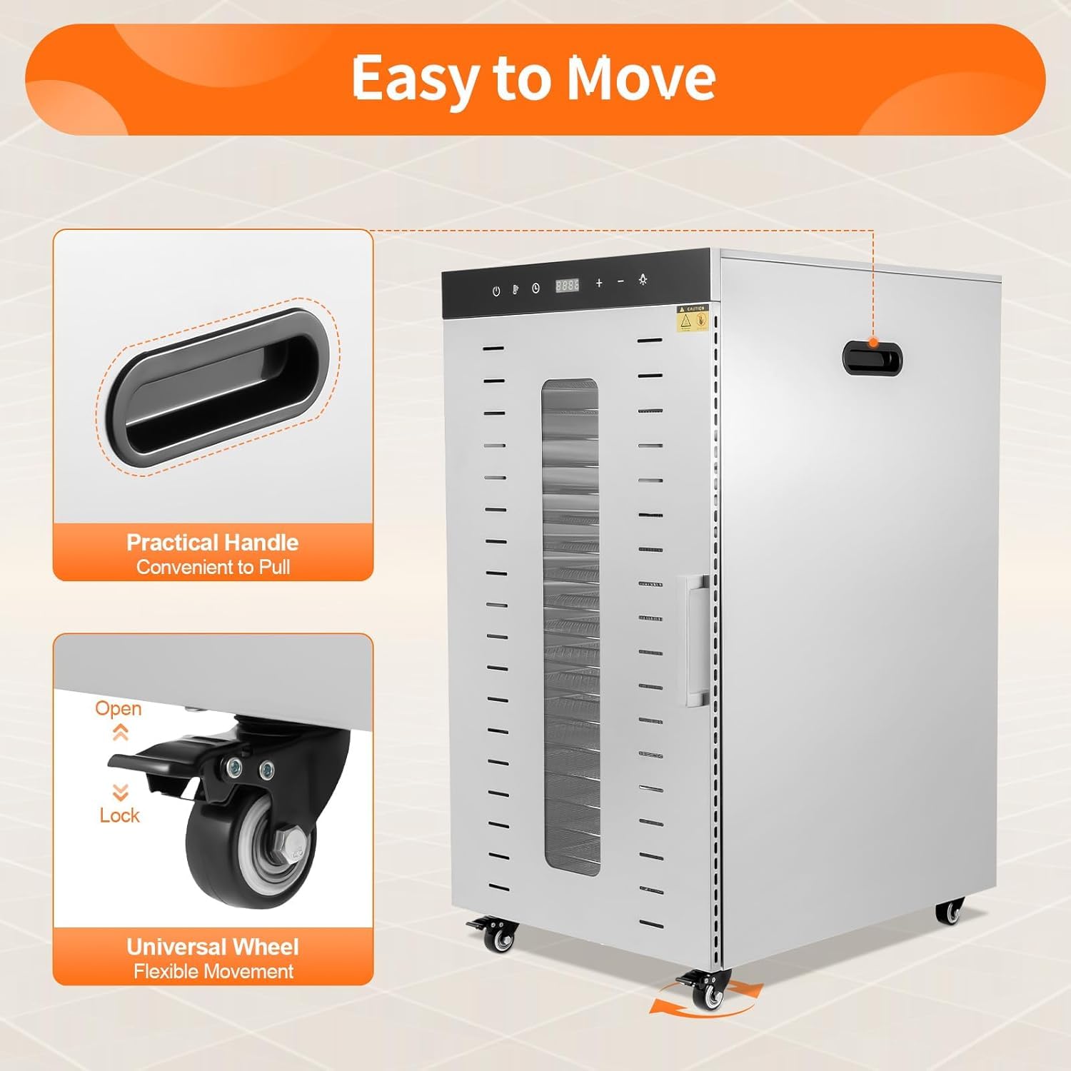 Deshidratador De Alimentos Comercial De 20 Capas Y 1700 W, De Acero Inoxidable, con Pantalla Led Y Ruedas Secar Frutas, Verduras, Carnes Y Especias.