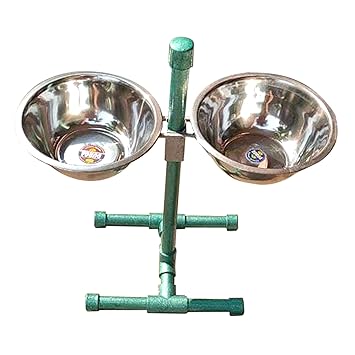 SangamJyoti Elevated Feeding Bowl for Dogs with Stainless Steel Bowl Set, Set of 2 Bowls with Stand, Model Neo2 (1.8ltrHammer Finish) (Green)