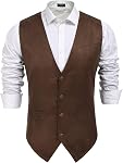 COOFANDY Veste en cuir Suede Vest Western Vest Vest Slim Fit Vest Waistcoat pour homme
