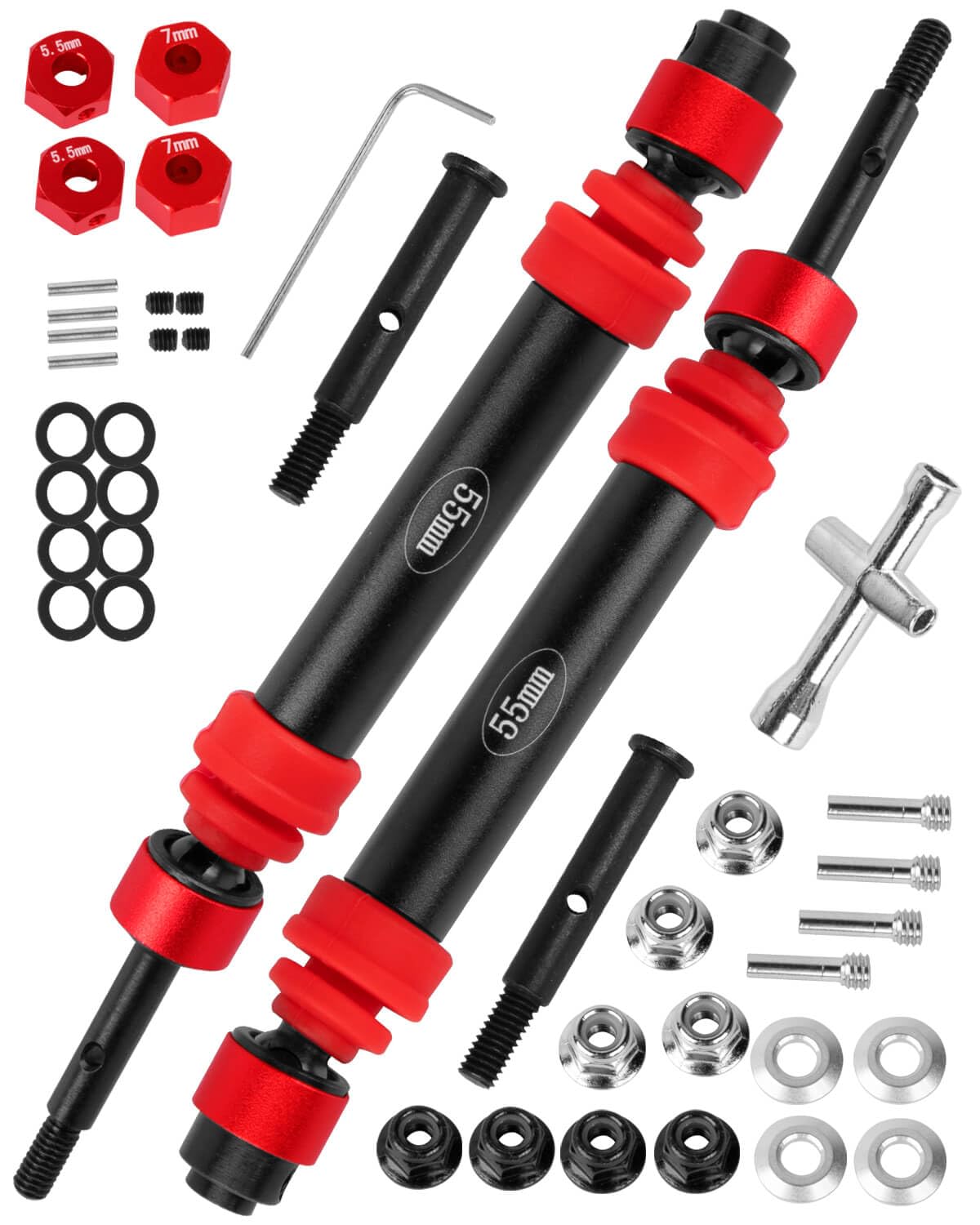 hopsupRC #45 Steel RC Drive Shaft Axles Upgrades Part for 1/10 Rustler Stampede 2wd?VXL?,Harden Front axle&Rear CVD Driveshafts Hops up,Black witrh Navy Red(2PCS)