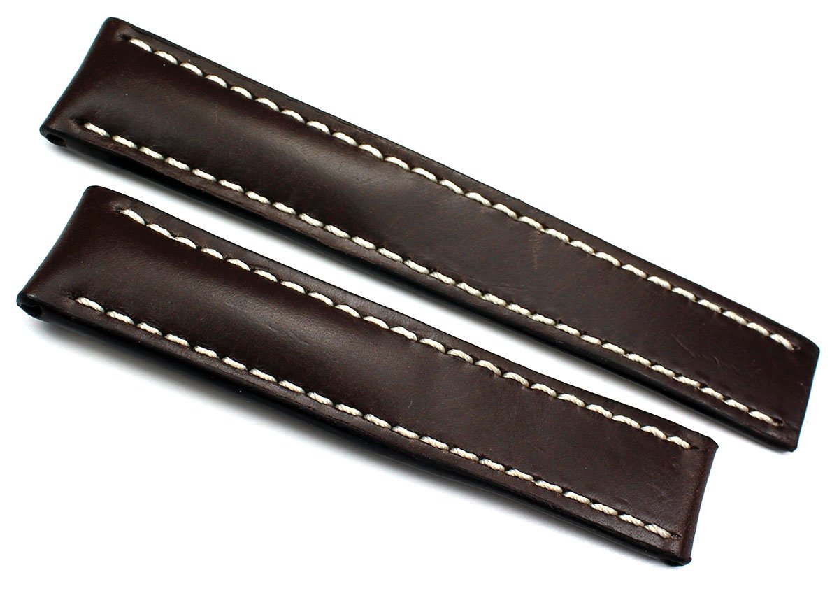 RIOS193122 mm Genuine Juchten Leather German Watch Strap for Breitling Folding Clasp Hand Stitched 22/20 Brown