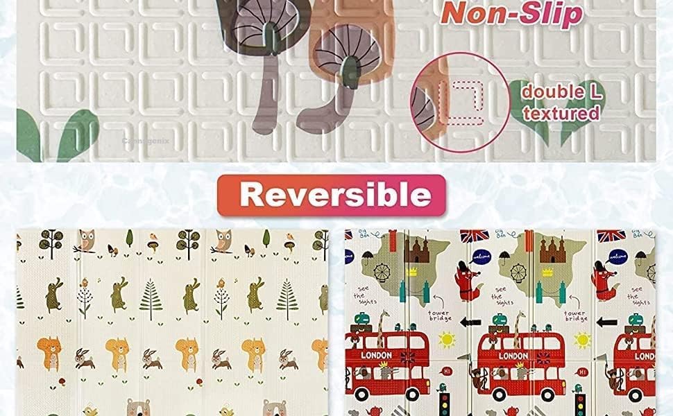 Image of WENGTY Double Sided Water Proof Alphabet Mat Reversible Design Foldable Play Mattress for Baby, Foam Mats for Kids Large Size (Bus-2)